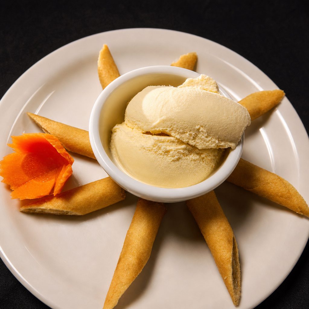 D4: Fried Bananas with Ice Cream.